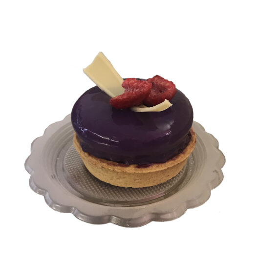 Tartelletta Mandorla / Cacao con Mirtillo e Viola